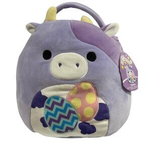 Squishmallows Bubba Easter Basket Plush 10in Purple Cow NWT Kellytoy Spring 2024